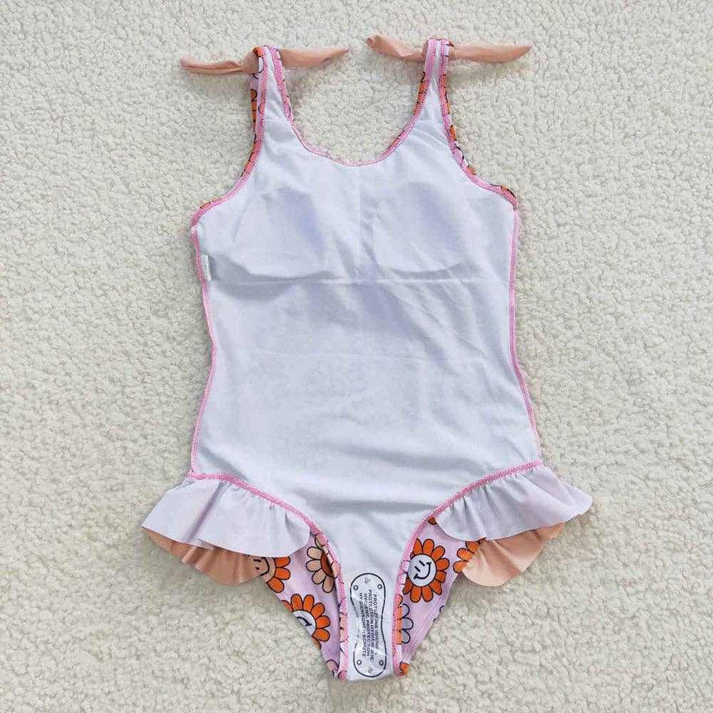 Baby Girls Smile Flowers One Pieces Swimsuit: 4T