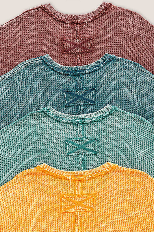 `.Washed Baby Waffle Top w/ back patch: DEEP SKY-162396 / L/XL