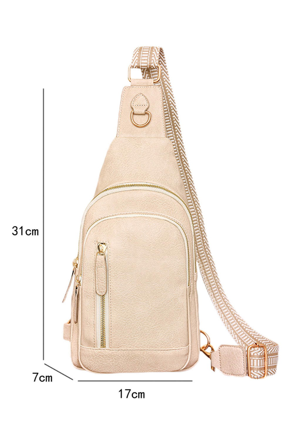 Beige Vintage PU Leather Zipped Crossbody Bag