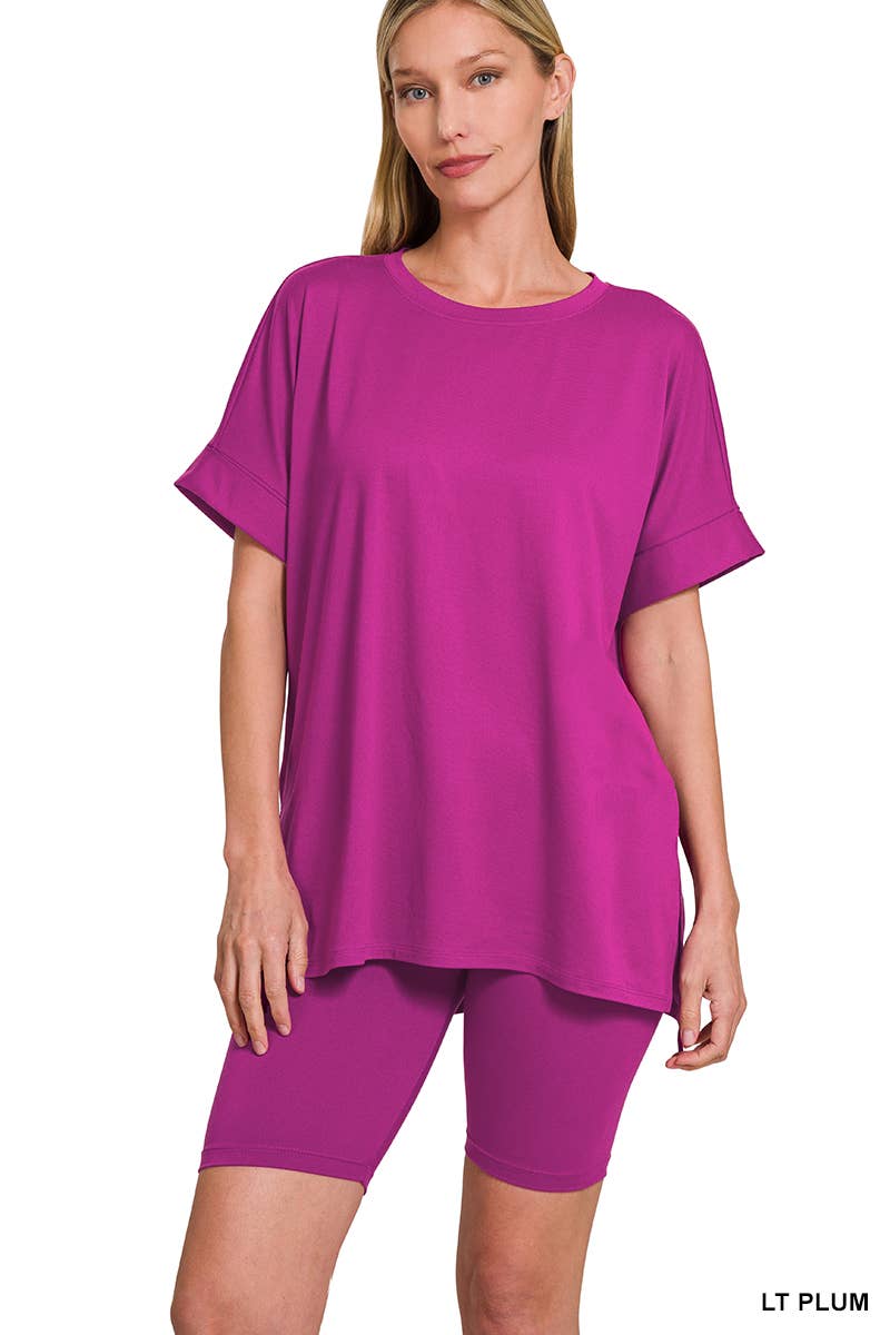 `.Microfiber Top & Biker Shorts 2 Pc Set: CORAL-184059 / S