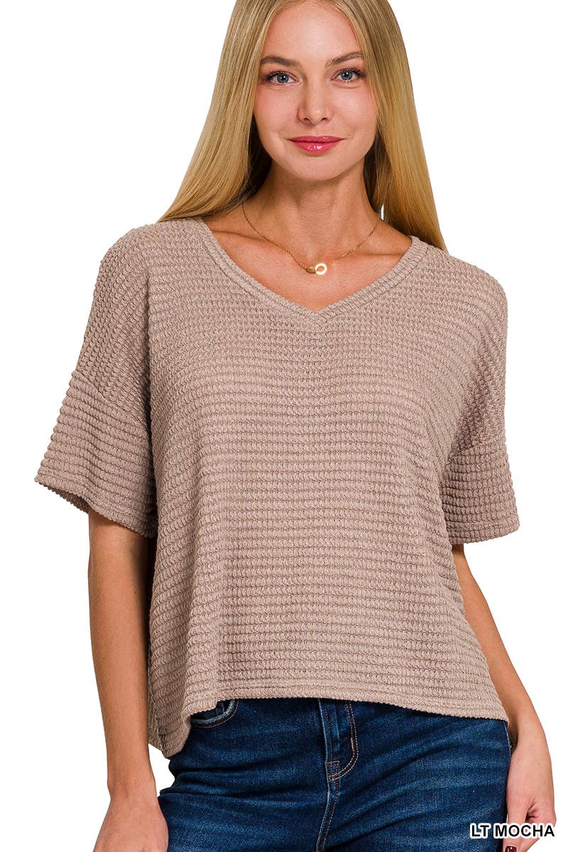 `.Textured Relaxed Fit Summer Sweater w/ back patch: SAND BEIGE-162821 / S/M
