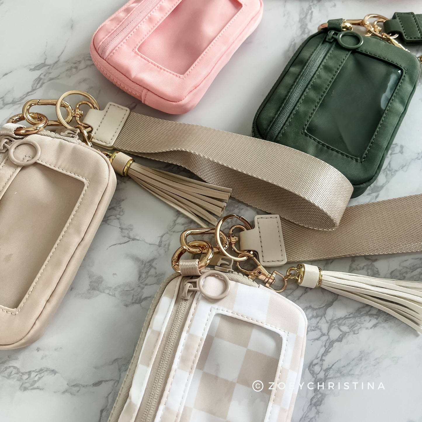 Tassel Zipper Wristlet Wallet with Clear ID Slot – 4 Colors: Pink