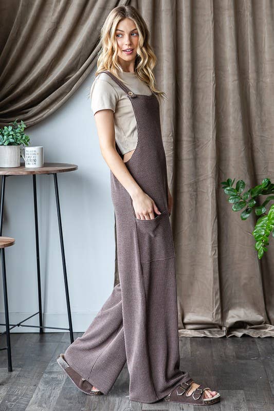 EP6810-10 SLEEVELESS SOLID URBAN RIBBED JUMPSUITS: CHARCOAL / 2-2-2 (1X-2X-3X)