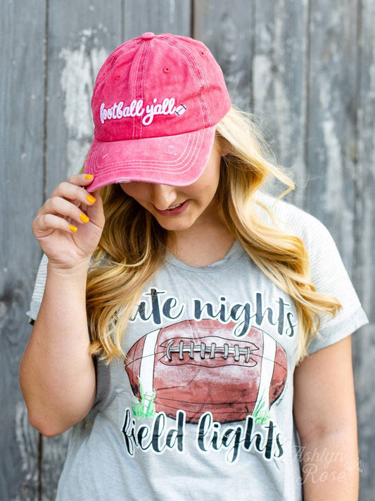 White Football Y'all Embroidery on Bright Red Hat: RED / One Size