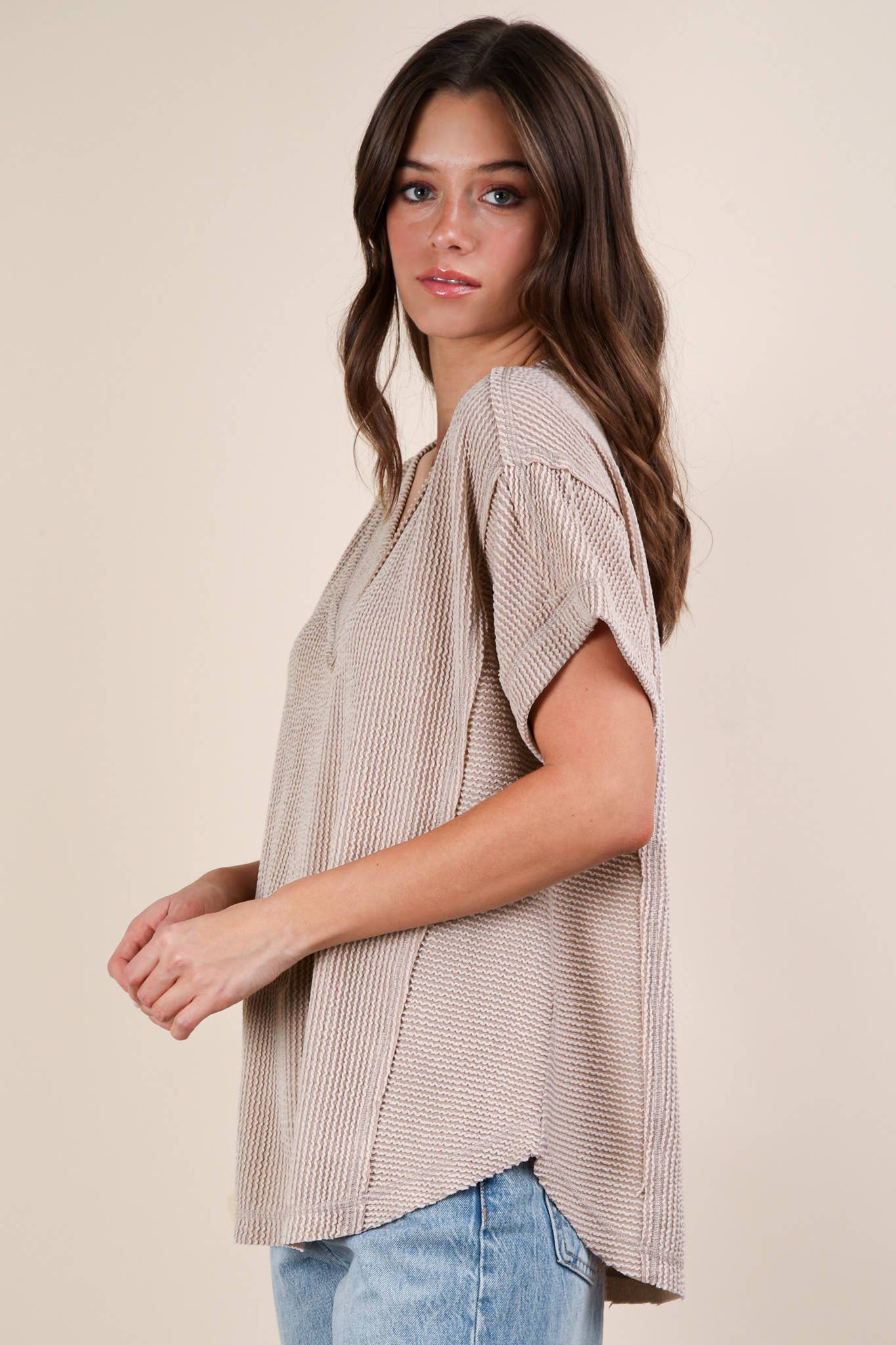 NT12075X-PLUS SIZE Soft Two Tone Casual Comfy Ribbed Knit To: PINK / 1XL-2XL-3XL/3-2-1