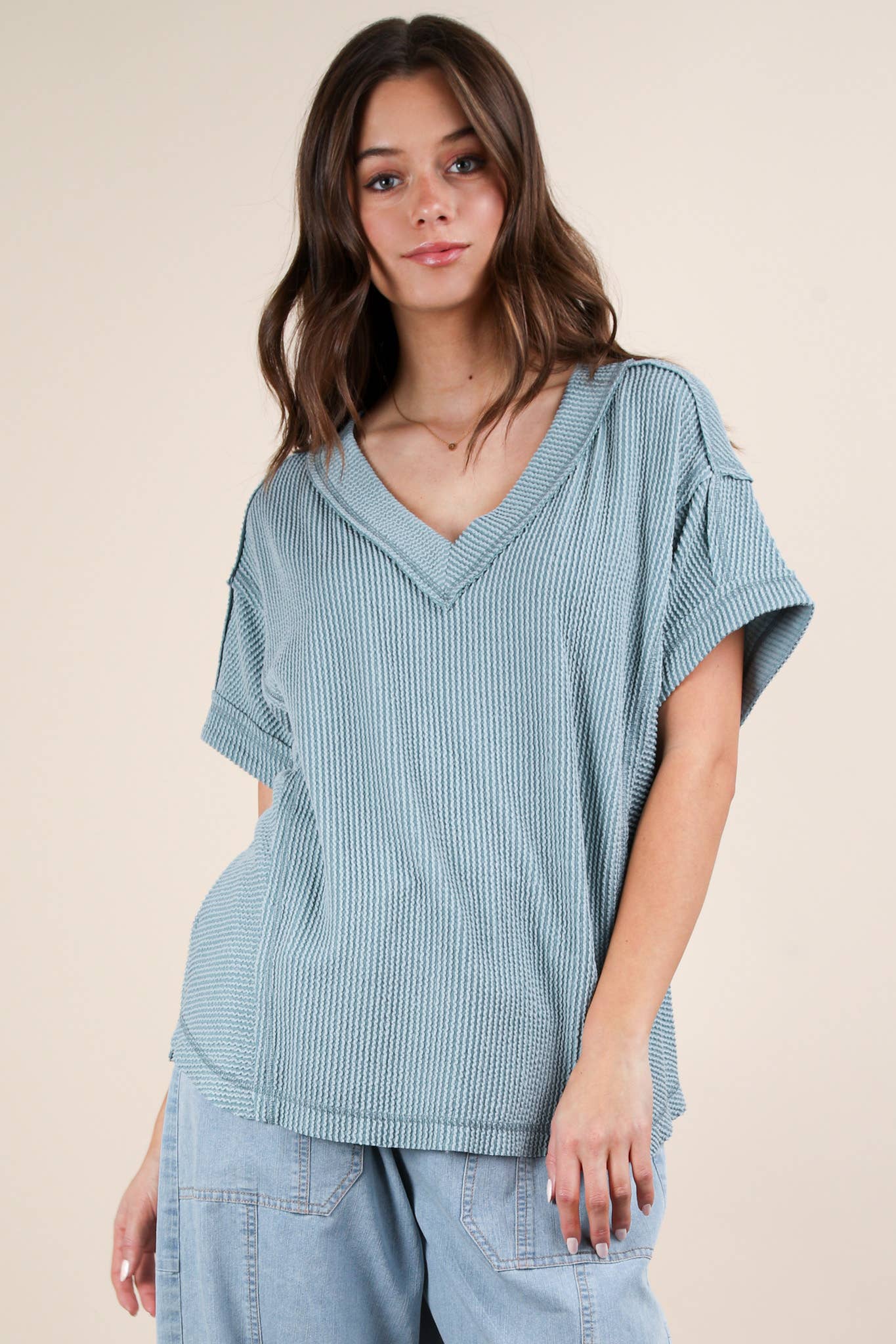 NT12075X-PLUS SIZE Soft Two Tone Casual Comfy Ribbed Knit To: PINK / 1XL-2XL-3XL/3-2-1