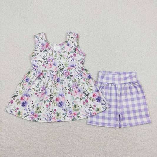 Sibling Baby Girls Summer Tunic Top Shorts Clothes Sets: Purple / 4T