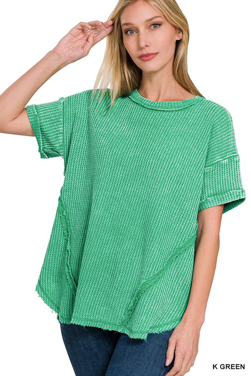 `.Washed Baby Waffle Top w/ back patch: DEEP SKY-162396 / S/M