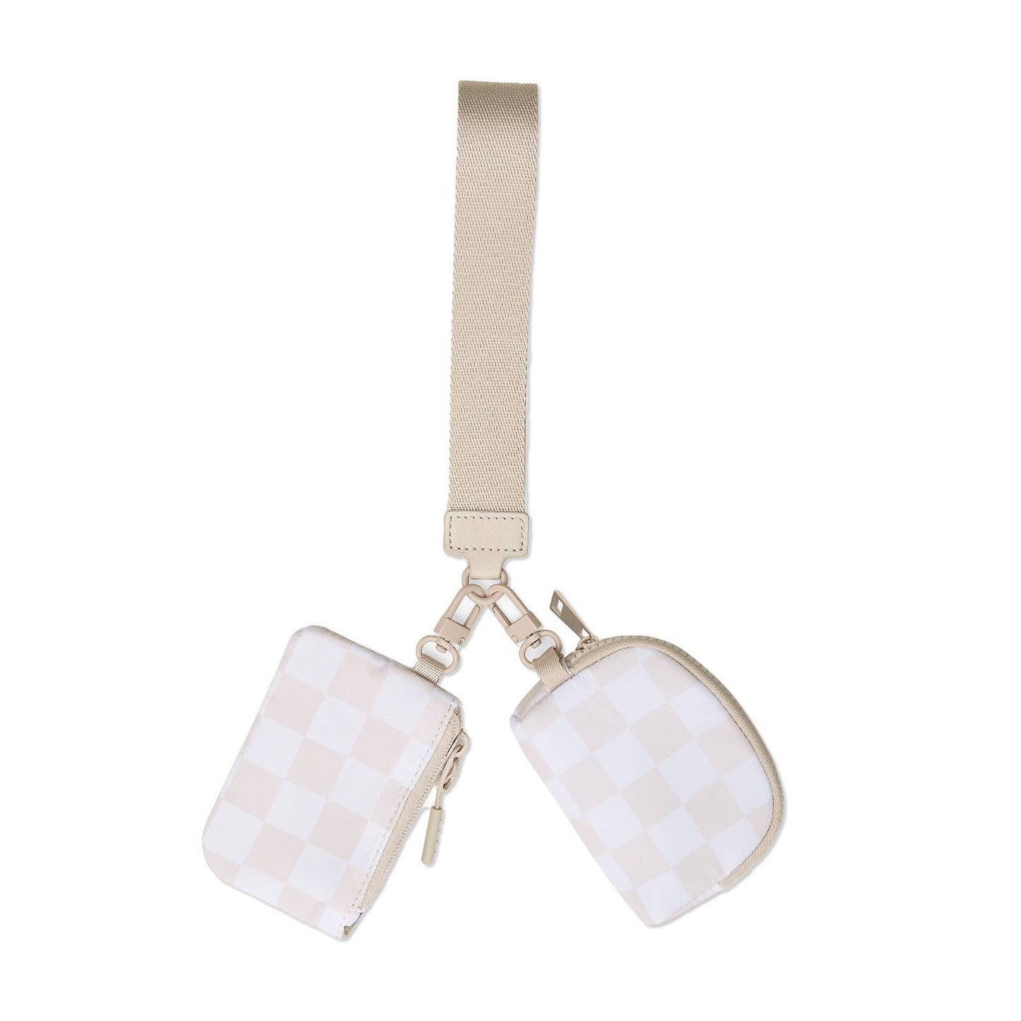 Marisa Alternative Nylon Dual Pouch Wristlet Strap Wallet: Black White Checker