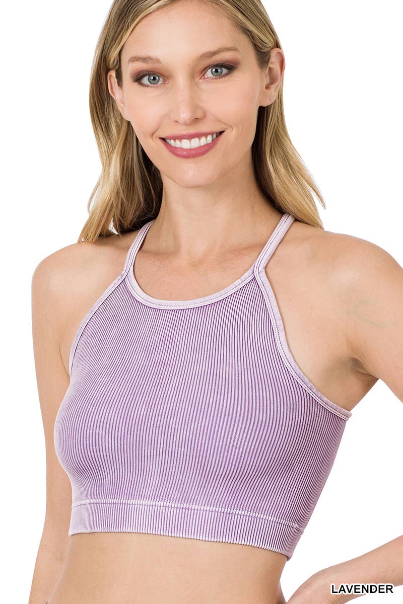 ",,,,,.Premium Washed Seamless Halter Racerback Crop Tank: HOT PINK-180307 / S/M