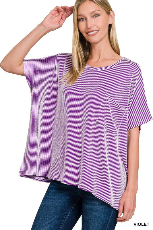 Corded Rib Oversized Short-sleeve Top: VIOLET / 3-3 (S/M-L/XL)
