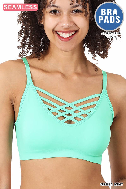 ..SI-12748 Lattice Bralette With Removable Bra Pads: GREENMINT-111326 / L/XL