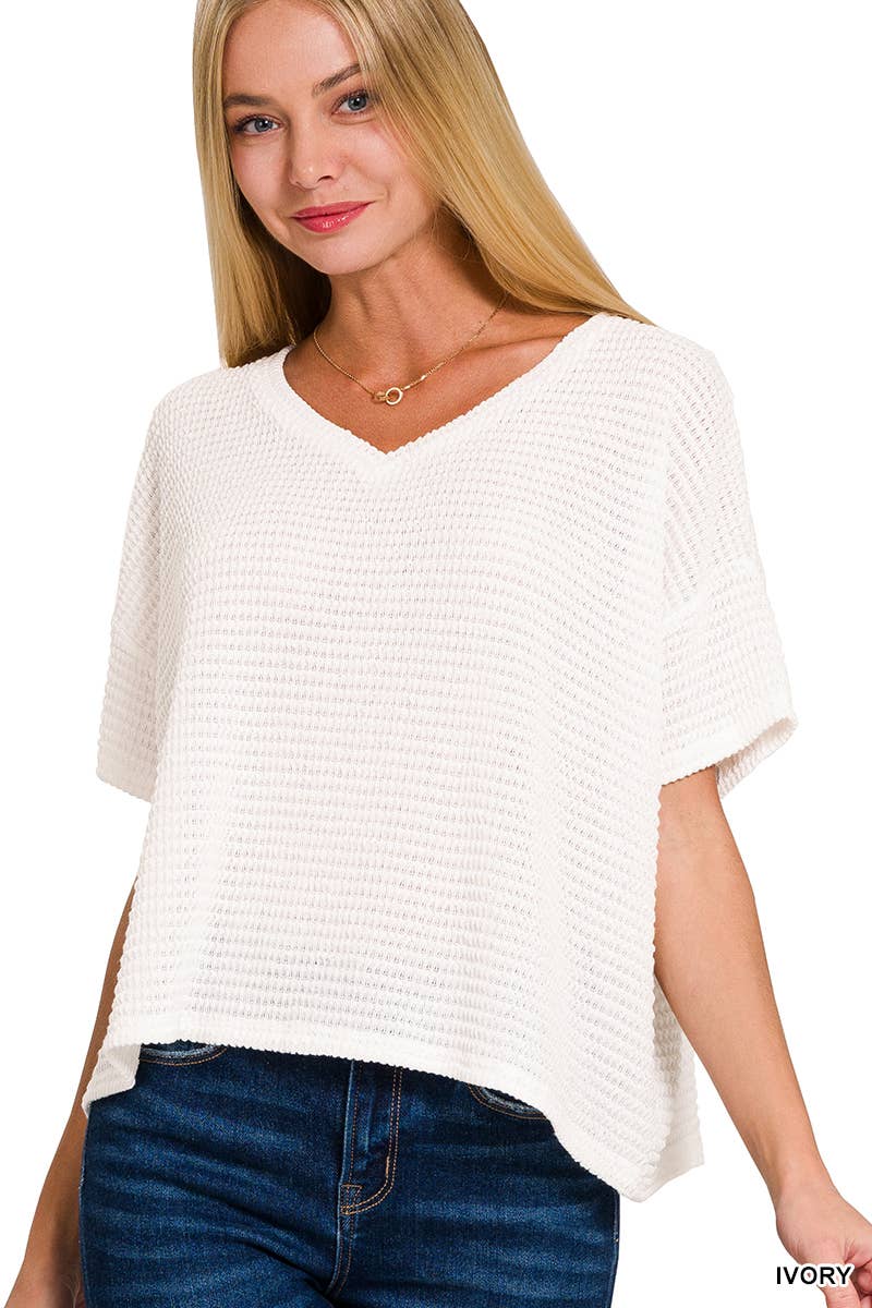 `.Textured Relaxed Fit Summer Sweater w/ back patch: SAND BEIGE-162821 / L/XL