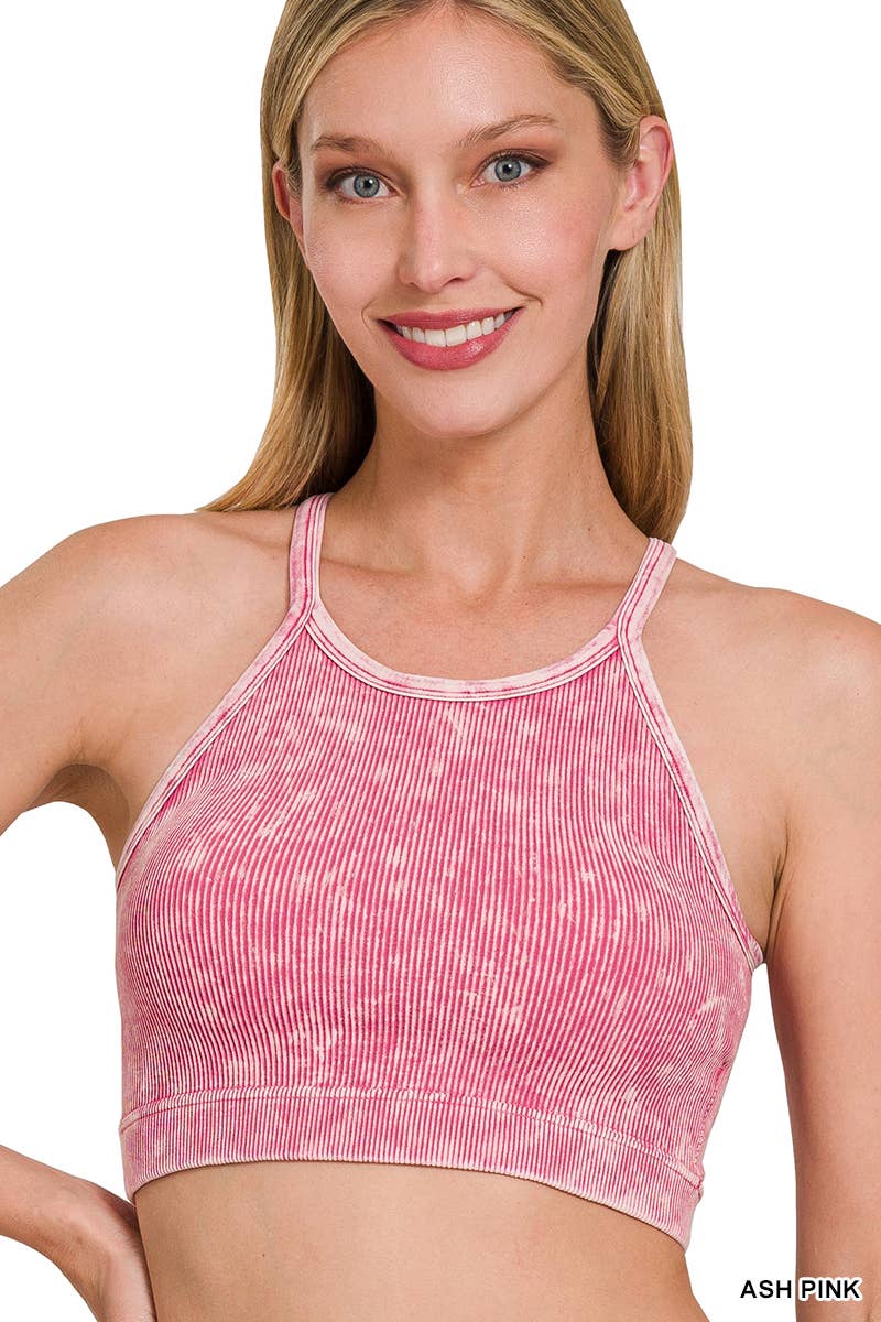 ".....Washed Seamless Halter Crop Tank: BLACK-151939 / S/M