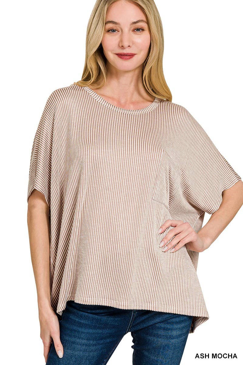 Corded Rib Oversized Short-sleeve Top: VIOLET / 3-3 (S/M-L/XL)