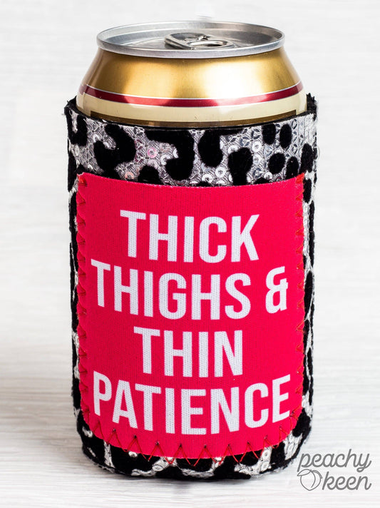 Thick Thighs & Thin Patience Sequin Can Cooler: Leopard / One Size